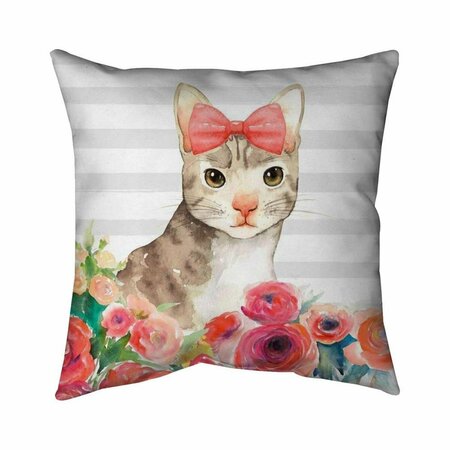 BEGIN HOME DECOR 26 x 26 in. Small Cat with Flowers-Double Sided Print Indoor Pillow 5541-2626-CH8